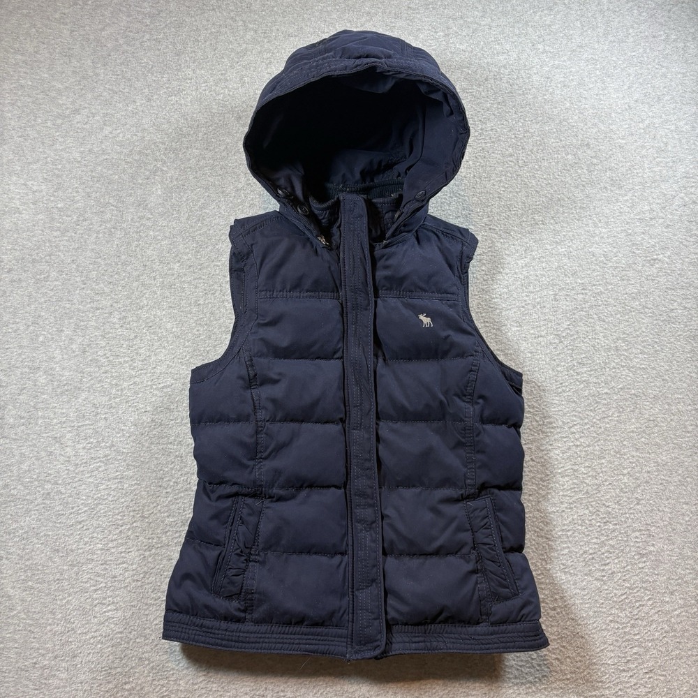 VTG Abercrombie & Fitch Down Puffer Vest Womens Large Hooded Navy Y2K Winter